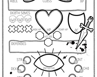 Dnd Illustrated Character Sheet 5e Etsy