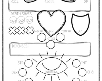 Dnd Illustrated Character Sheet 5e Etsy