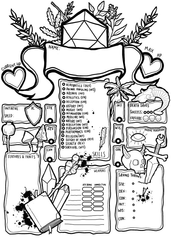 Coloring Book Character Sheet Paladin D D 5e Printable Etsy Ireland ...