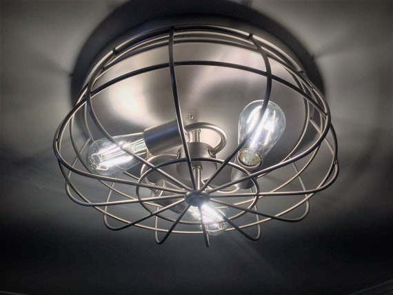 Industrial Flush Ceiling Light Fixture Fitted With Led Bulbs