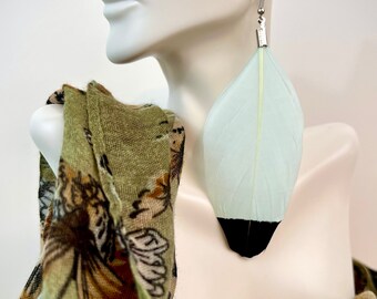Ink Dipped Feather Earrings in Mint