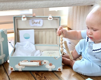 Baby boy keepsake trunk. Marine Blue Collection. Keepsake suitcase. Designed in Spain. By Daisy Fields