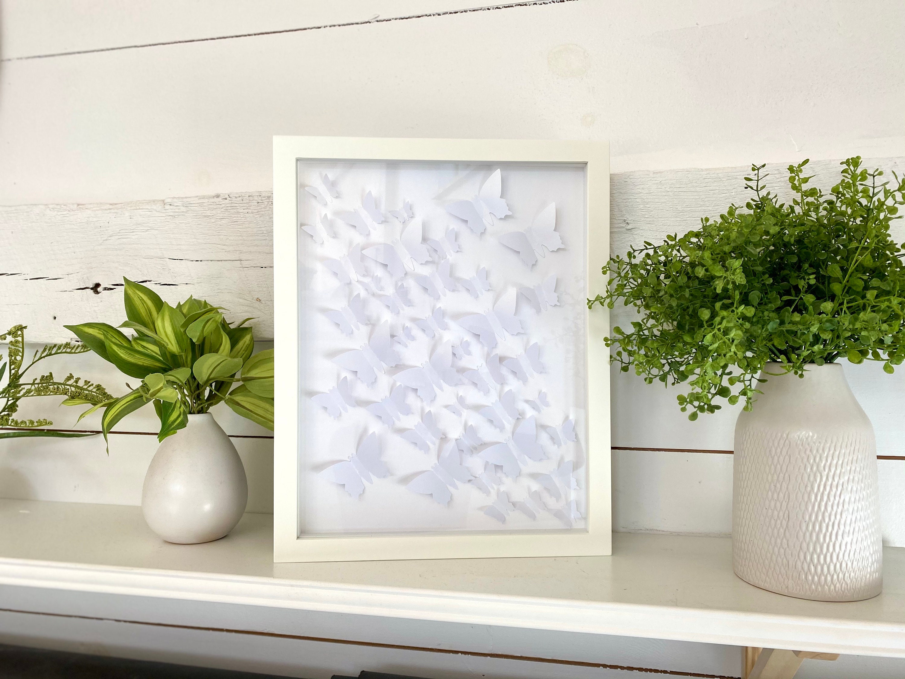 Butterfly art. Butterfly framed art. White butterflies. Home Etsy