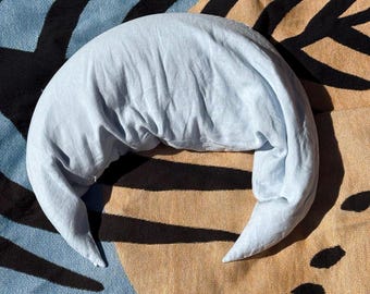 Lunar Crescent Yoga Bolster – Handmade Soft Moon Pillow – 100 % Natural Linen – Buckwheat