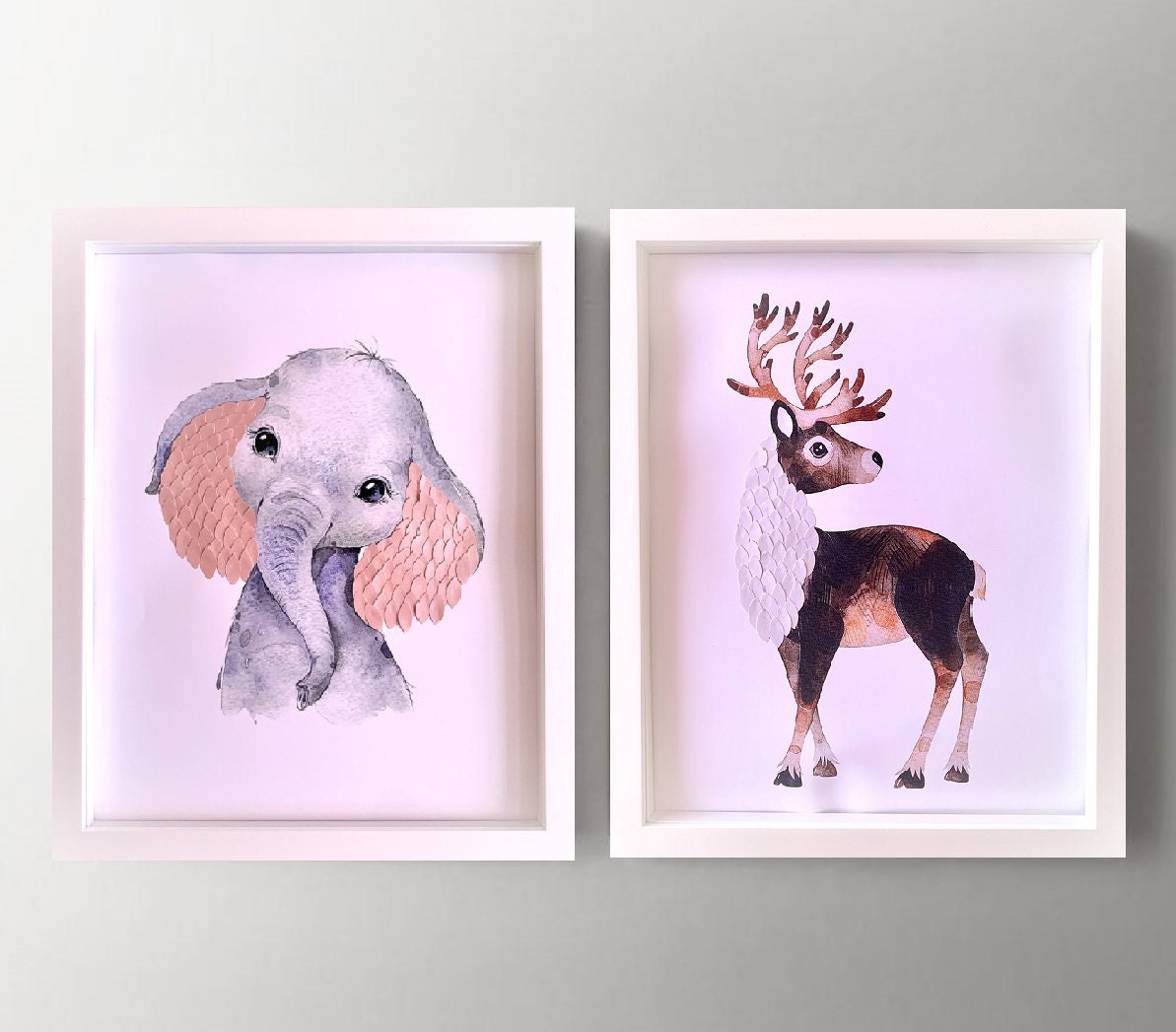 Cut PAPER & WATERCOLOR ANIMAL art 3D Nursery Wall Art 11x14 | Etsy