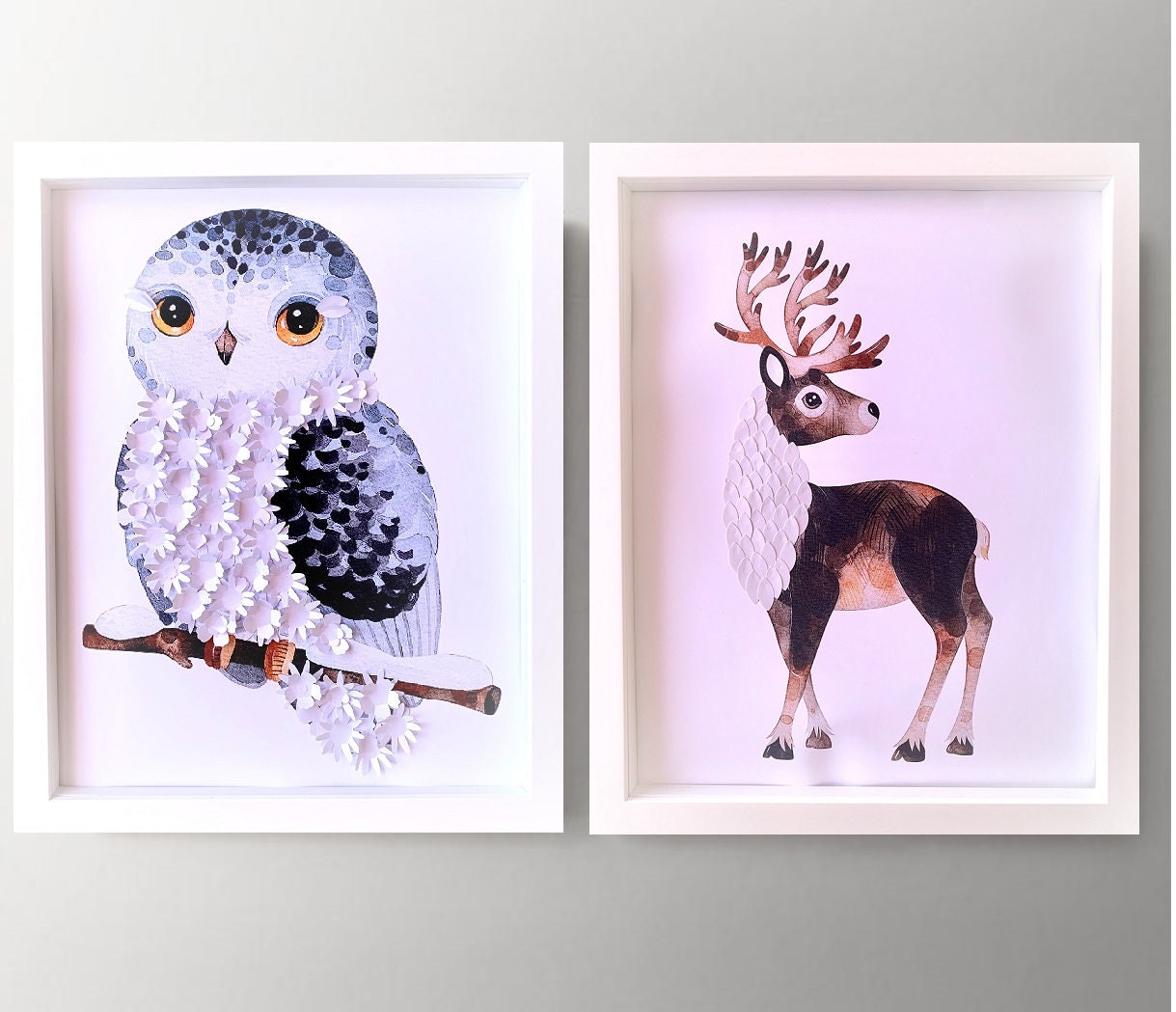 Cut PAPER & WATERCOLOR ANIMAL art 3D Nursery Wall Art 11x14 | Etsy