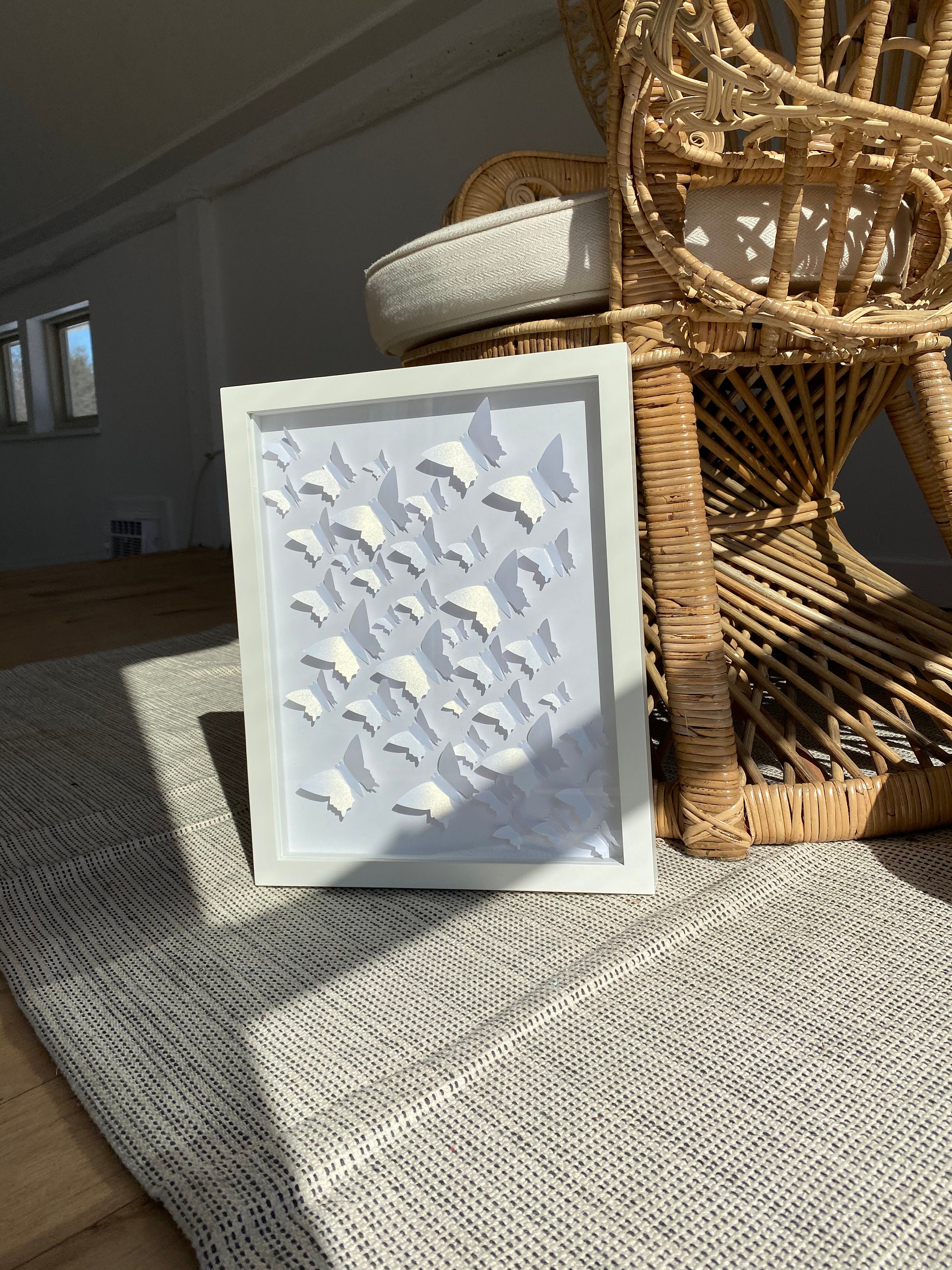 Butterfly art. Butterfly framed art. White butterflies. Home Etsy