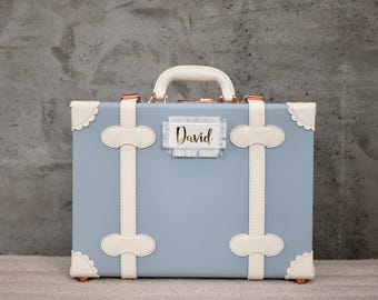 Personalized baby boy keepsake trunk. Azul Blue Collection. Keepsake suitcase. Designed in Spain. By Daisy Fields