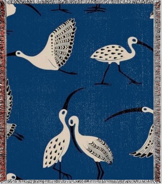 Art Woven Modern Blue Birds Pattern Blue and