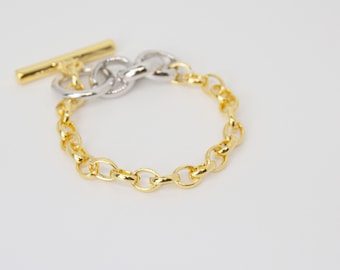 TAYLOR - 24K guldpläterat kedjearmband, ring-och-vippa-spänne, kraftig kedja, länkkedja, grov kedja, gratis presentförpackning och kort