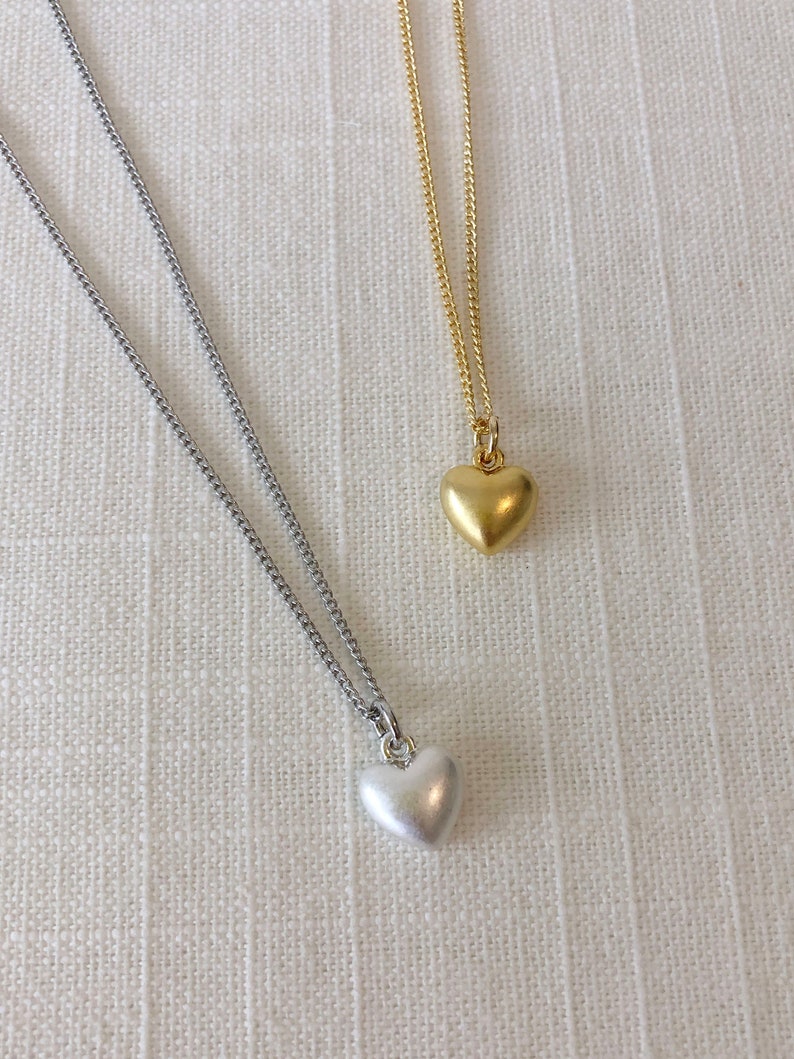 small charm necklace silver color matte gold heart pendant ZOEY volume heart charm necklace free gift package and card simple