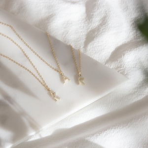 Free gift package • Pave letter necklace • Initial silver necklace • 14k gold plated silver chain • 925 sterling silver charm • Gift for her