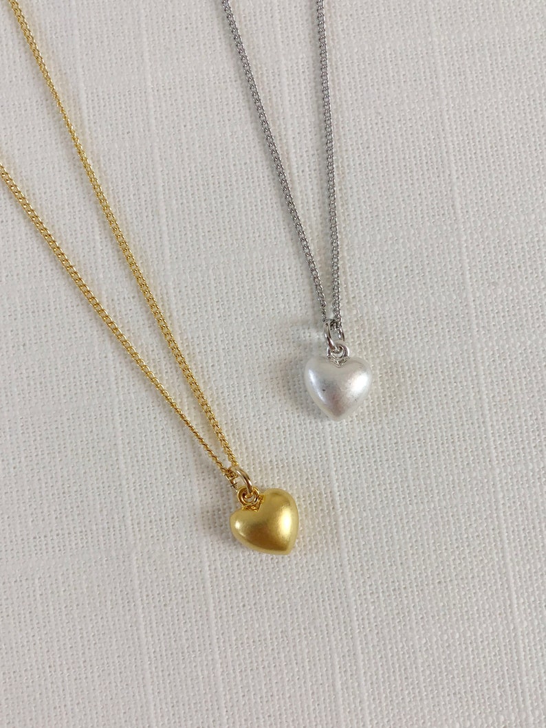 small charm necklace silver color matte gold heart pendant ZOEY volume heart charm necklace free gift package and card simple