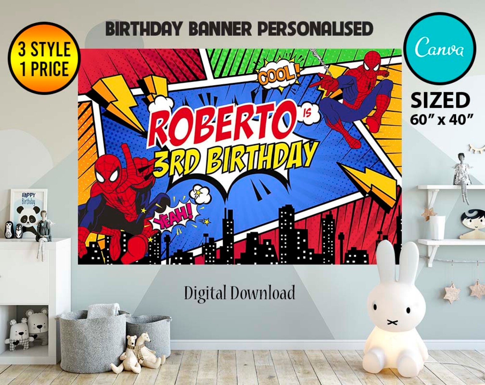 Spiderman Comic Style Banner Printable Spiderman Backdrop | Etsy