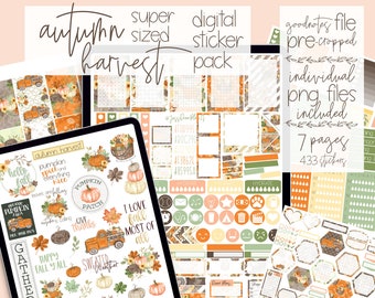 Aesthetic Autumn Harvest Fall Digital Planning Stickers | 430+ Digital Planner Stickers for Goodnotes 5 File Pre-cropped easy to use