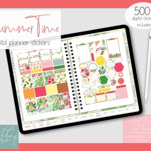 600+ Fun Tropical Sumer Time Digital Planner Stickers | Pre-cropped Goodnotes Stickers | iPad Planning | Procreate Stickers | Summer Vibes