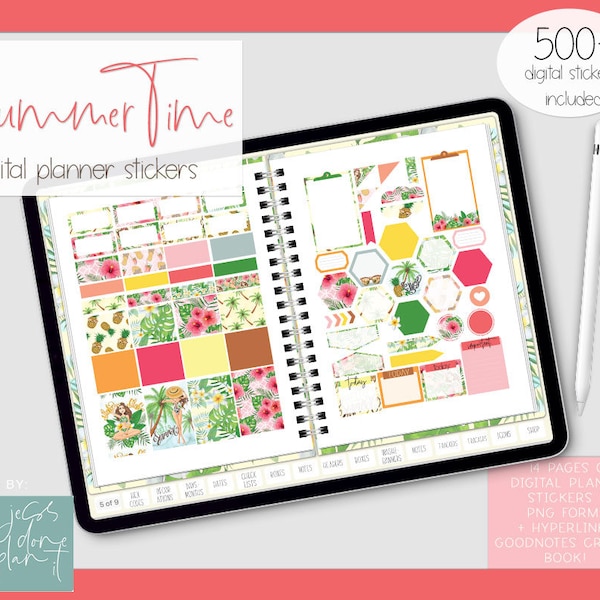 600+ Fun Tropical Sumer Time Digital Planner Stickers | Pre-cropped Goodnotes Stickers | iPad Planning | Procreate Stickers | Summer Vibes