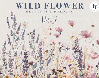Wild Flowers, Wild Flower Clipart, Premade Floral Borders, Watercolor Flower Clipart, Floral Bouquets, Wild Floral Clipart, Premade Clipart