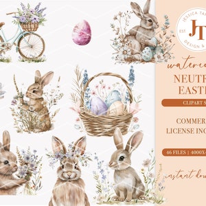 Easter Watercolor Clipart Set - Neutral Easter Clipart, Adorable Easter ...
