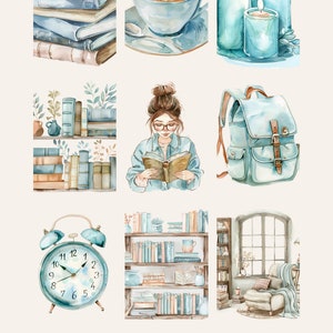 Booklover Clipart, Watercolor Bookworm, Book PNG, Blue Book Clipart ...