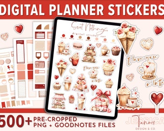 500+ Valentines Day Digital Planner Stickers | Love Stickers | Heart Stickers | Stickers Goodnotes 5 Pre-Cropped | Planner Stickers