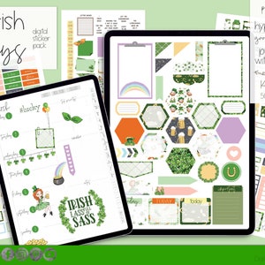 Cute St. Patricks Day Digital Planning Stickers | 500+ Digital Planner Stickers | Goodnotes 5 File Pre-Cropped | March Stickers