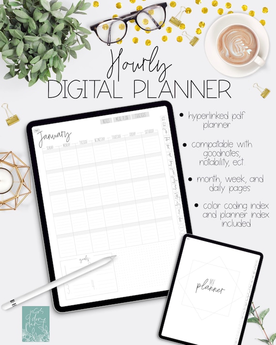 Hourly Digital Planner | PDF Planner | Portrait Planner | Minimalist Planner | Undated Planner | Goodnotes | Notability | Noteshelf