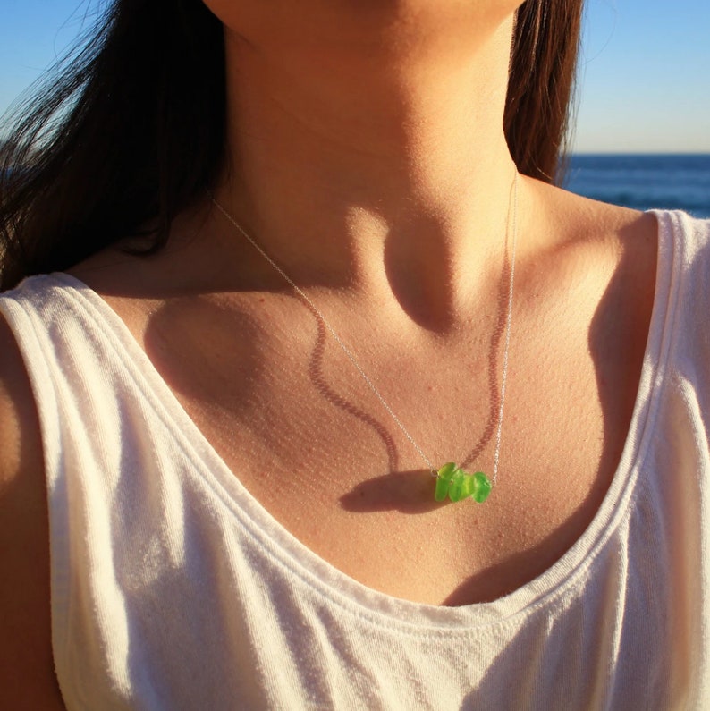 Simple Sea Glass Necklace Authentic Laguna Beach Sea Glass Necklace Sea Glass Necklace: Green Bar Sterling Silver Beach Glass Necklace
