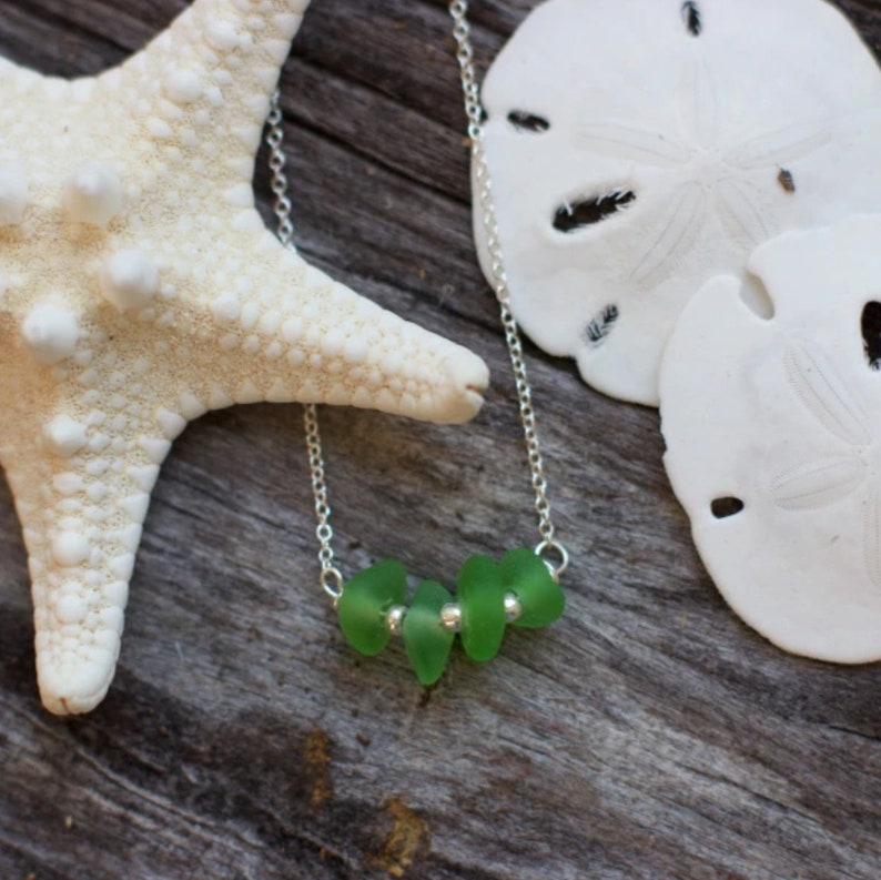 Simple Sea Glass Necklace Authentic Laguna Beach Sea Glass Necklace Sea Glass Necklace: Green Bar Sterling Silver Beach Glass Necklace