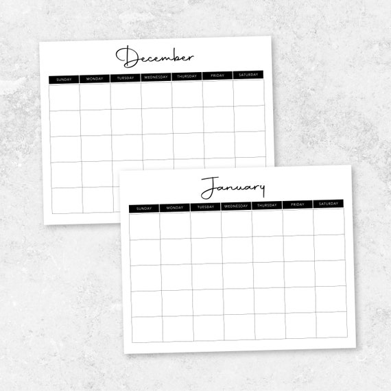 Calendarbw 12 month printable template etsy