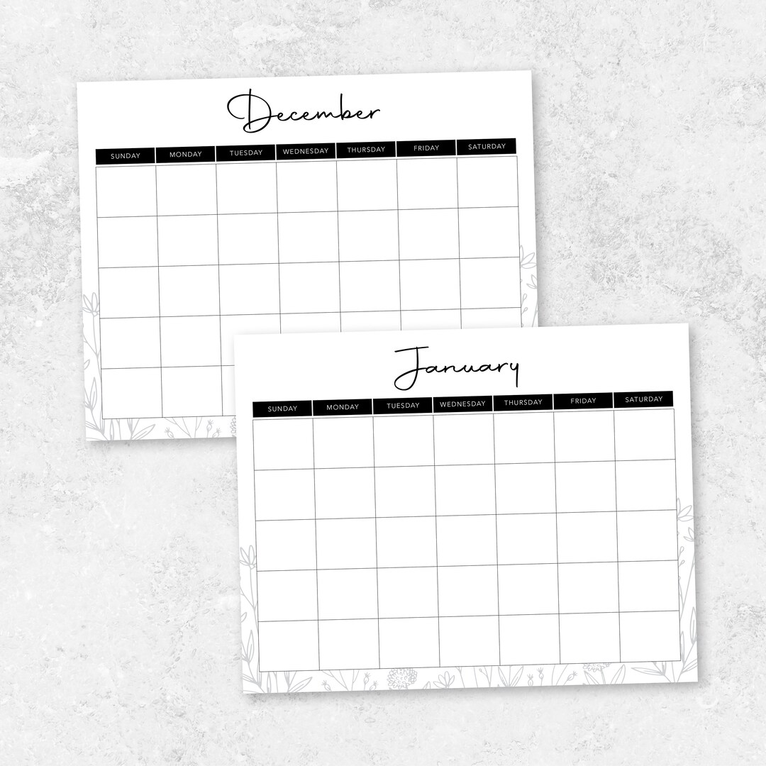 Calendarfloral 12 month printable template etsy