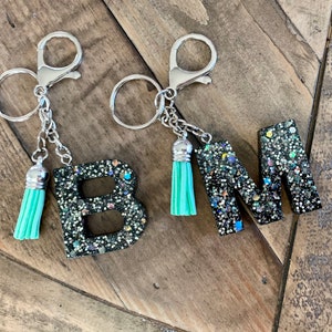 Glitter initial keychain with tassel