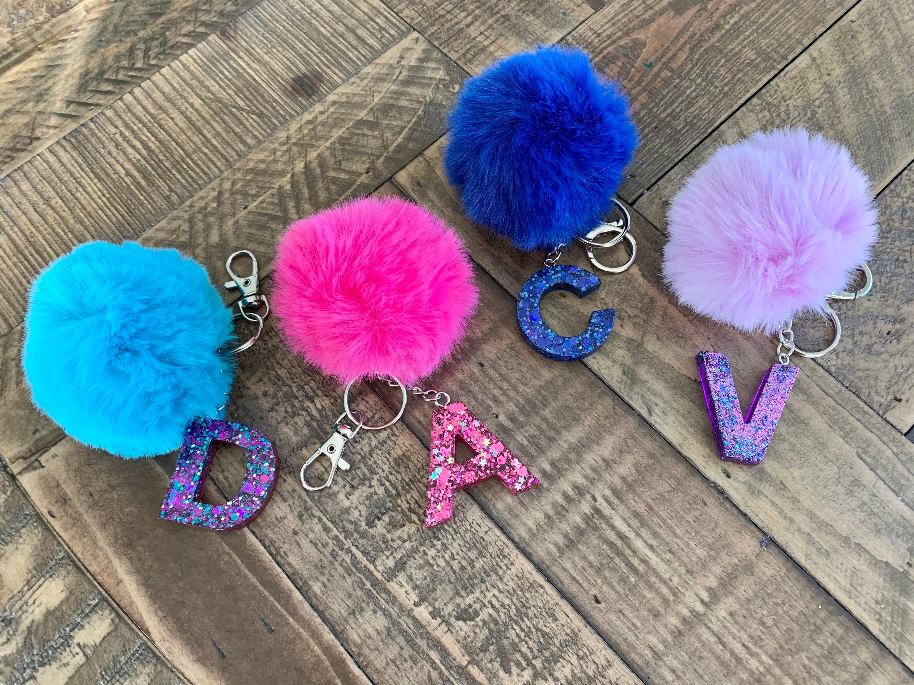 Glitter Initial Keychain With Pom Pom Etsy Australia