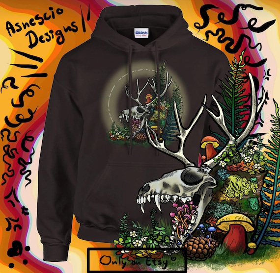 Wendigo Skull Pullover Hoodie for Folklore Nerds and Fantasy Lovers Cozy  and Snug Cotton Sweatshirt with Mythological Monster Skull Print - Technical View
