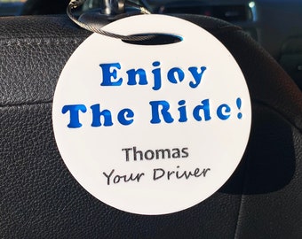 New "Enjoy The Ride"  Custom Acrylic Sign For Uber, Lyft and Rideshare Drivers - Includes Drivers Name Engraved