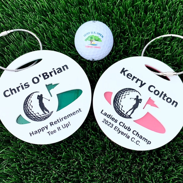 Custom Acrylic Golf Bag Award Tag Personalized, Club Champ, Long Drive, Hole In One, Eagle, Birdie, Low Putt, Mulligan, Mens Ladies Champion