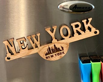 New York City Wooden Fridge Magnet: Big Apple Souvenir