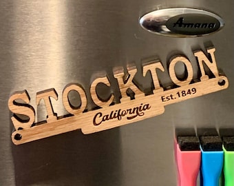 Stockton California Wood Fridge Magnet: City Souvenir Gift