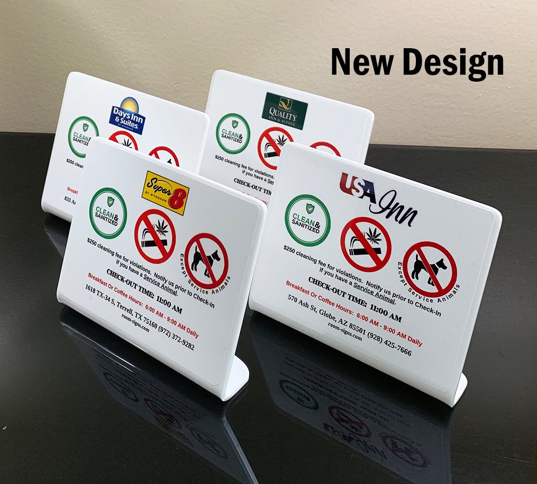 Custom No Smoking No Pets Sanitized Room Sign With Logo - Etsy UK