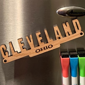 Unique Cleveland Wood Magnet for Home Decor, Souvenir, and Gift, Handcrafted from Oak Plywood, Perfect for Cleveland Fans, Tourists, and