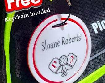 Custom Pickleball Bag Tag FREE Keychain, Birthday Gift Award, Swag, Prize, Background Colors, Dual Acrylic, Best Quality Gift Personalized