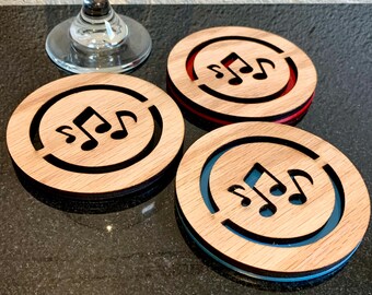 Music Lovers Note Themed Wood-Crafted Coaster Set of 4 In Colors, Gift Item
