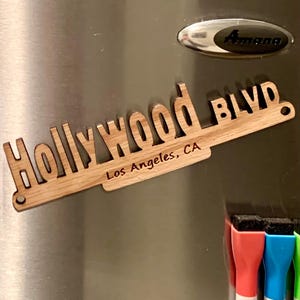 Deluxe Hollywood Blvd, Los Angeles Wood Fridge Magnet Signs For Home, Apartment Walk OF Fame, Sunset Blvd, Wilshire Blvd, Mulholland