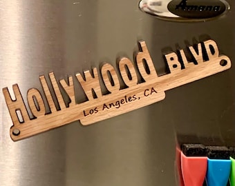 Hollywood Blvd Wood Fridge Magnet: Los Angeles Home Decor