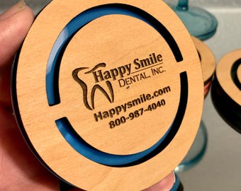 Custom Dental Office Wood Drink Coasters, Promotional Quality Gift, Personalized Text Or Logo, Free Sample