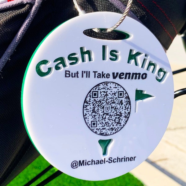 Best Golf Gift - Cash Is King Venmo QR Code Golf Bag Tag - Christmas, Birthday Golf Humor Gift Item - Golf Stocking Stuffer For Him