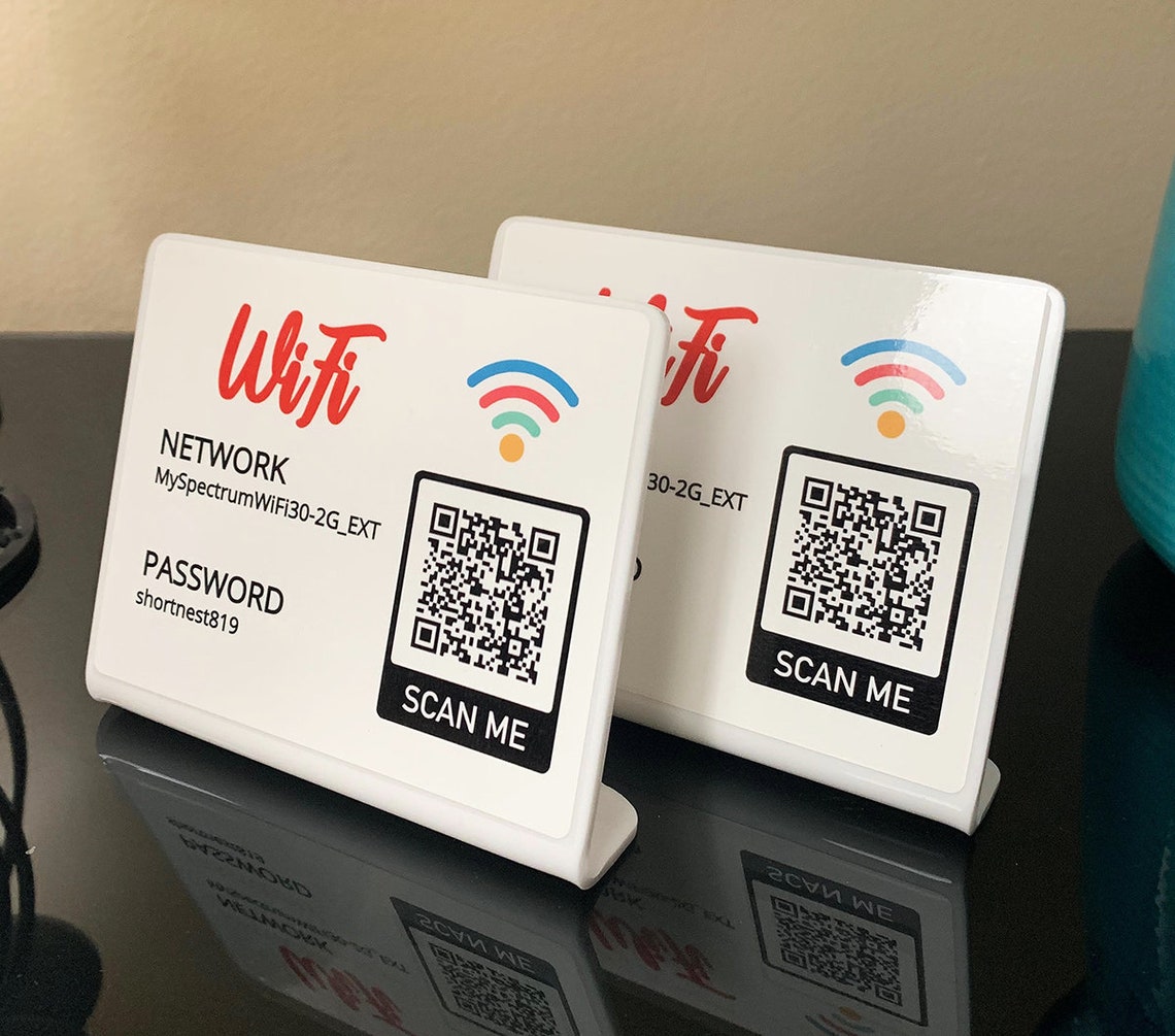 WiFi QR Code Set Of 4 Acrylic Sign With Password And Network Etsy