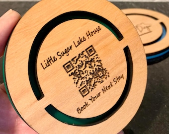 Custom Wood-Crafted Drink Coasters For Airbnb, VRBO And Short-Term Rental Décor, Guest Gift