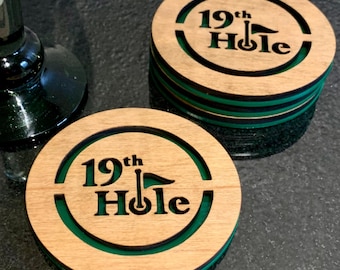Golf Coasters, 19th Hole, Wood & Acrylic, Collector's Edition