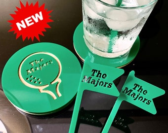 Golf's Majors Drink Stirrers (Swizzle Sticks) And Coasters, The Masters, US Open, PGA, The Open Championship Great For Masters Week Parties